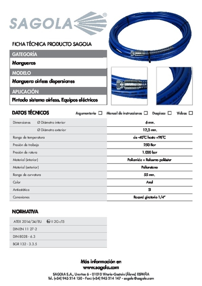 Ficha técnica Manguera Airless dispersiones