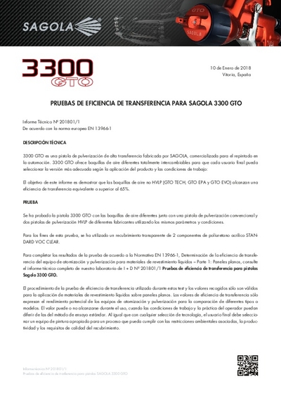 Prueba de eficiencia de transferencia Sagola 3300 GTO