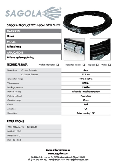 Technical data sheet Airless hose